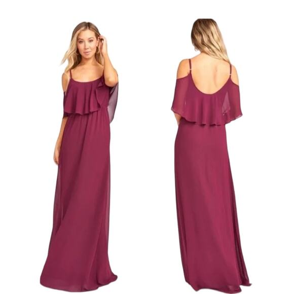 Show Me Your MuMu Dresses & Skirts - Show Me Your Mumu NEW Size Small Caitlin Ruffle Maxi Dress in Merlot Chiffon